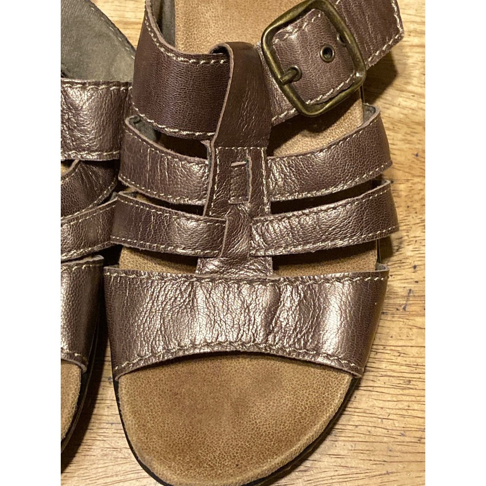 Clarks Collection Metallic Bronze Leather Strappy Wedge Slide Sandals Womens 8.5 - Picture 3 of 8